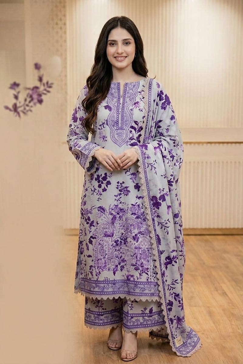 DFY-75031 | Aneelas Heavy Embroidered 3Pc Lawn Dress